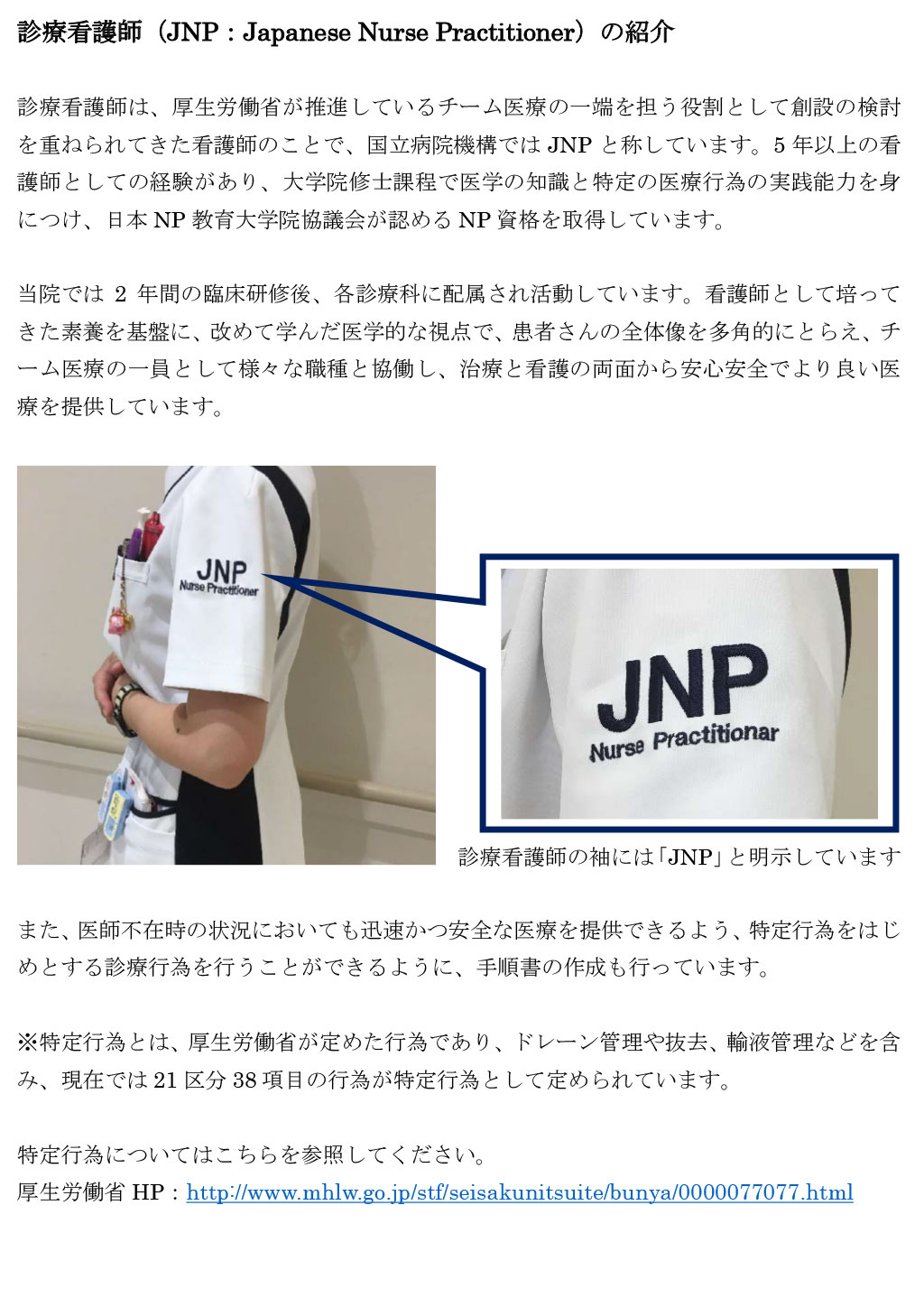 診療看護師（JNP:Japanese Nurse Practitioner）の紹介